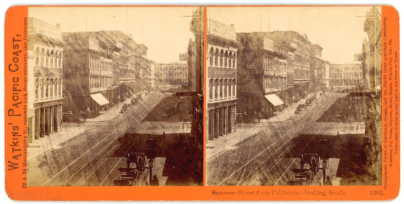 SAN FRANCISCO STEREOVIEW - Sansome Street - CE Watkins 1870s