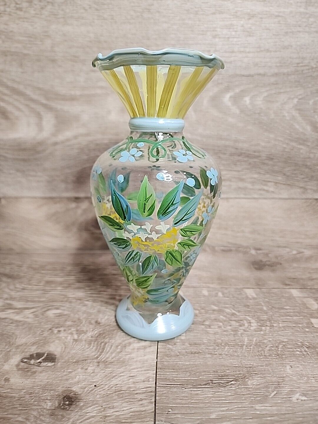 Tracy Porter Hand Painted Bud Vase Lt Green & Yellow 6 5