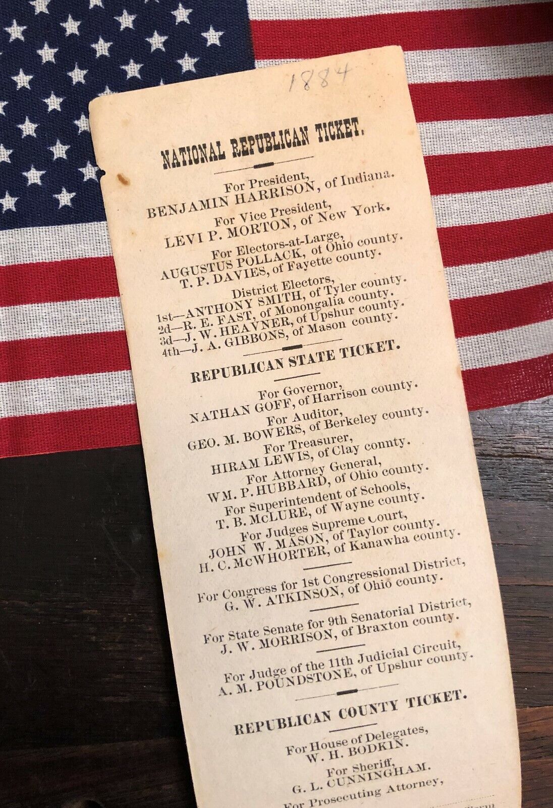 1888 ? National Republican Ticket Benjamin Harrison President West Virginia 