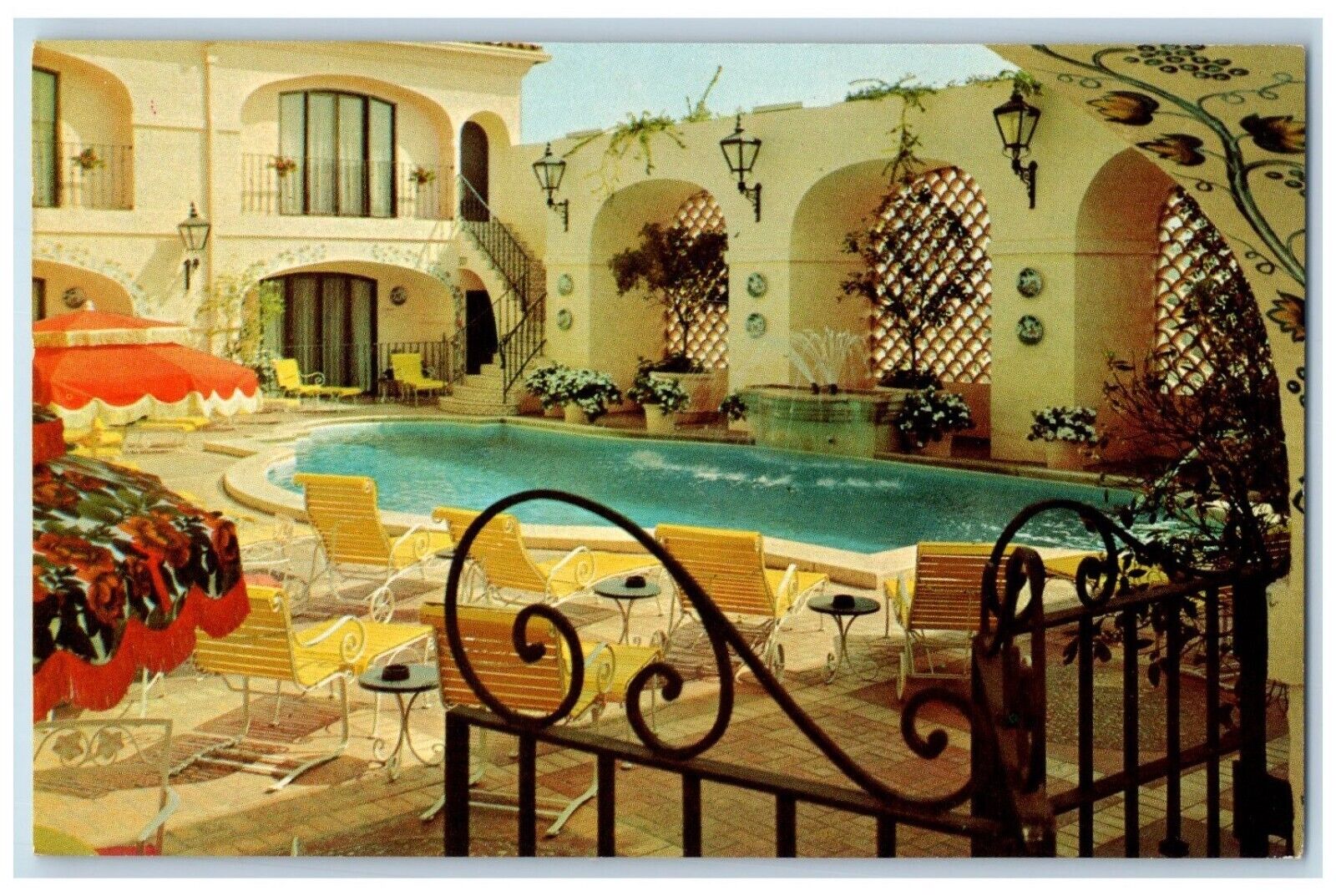 c1960 Beverly Wilshire Hotel Boulevard Beverly Hills Pool Sunlounger CA Postcard