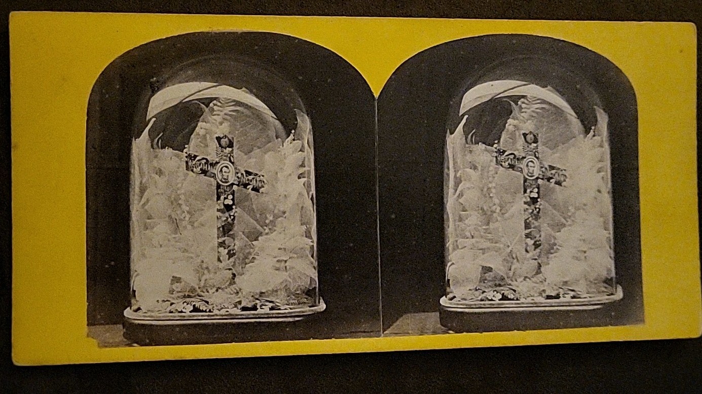 1873 Abraham Lincoln Coffin Death Cross Wreath E H Anthony Stereoview Photo Card