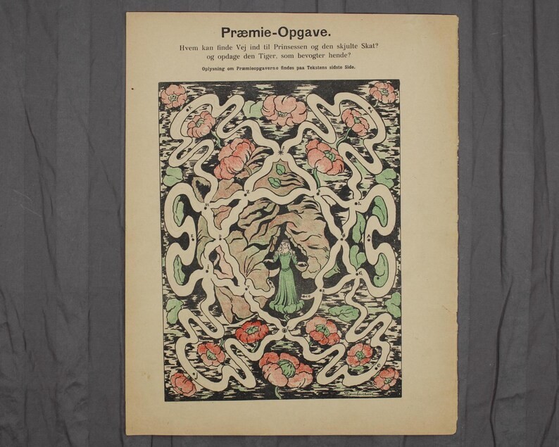 1908 Børnenes Jul Princess Maze Puzzle Original Danish Christmas Magazine Page C