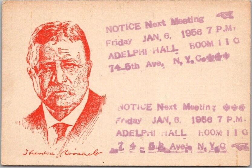 1956 New York City Advertising Postcard Metropolitan PC Club / Teddy Roosevelt