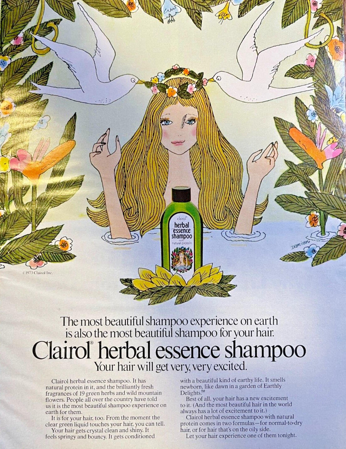 1973 Vintage Magazine Advertisement Clairol Herbal Essence Shampoo