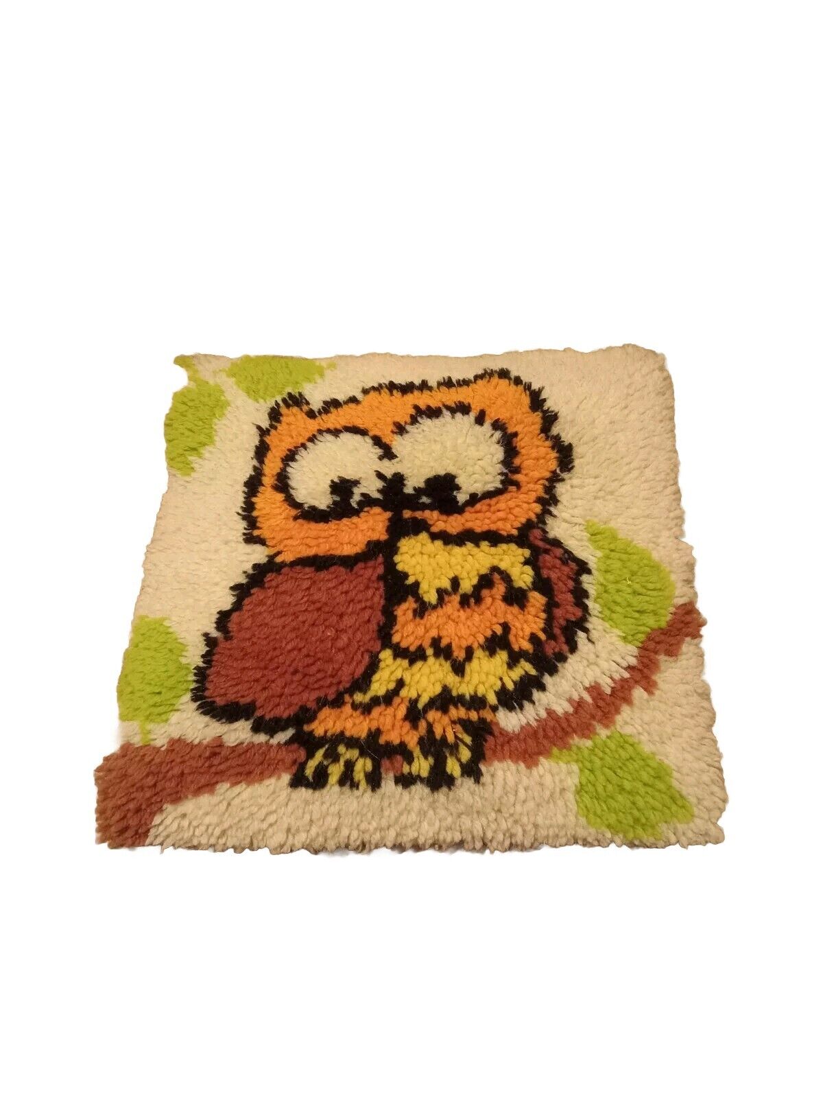 Vtg 70s Latch Hook Pillow.Owl 15x15