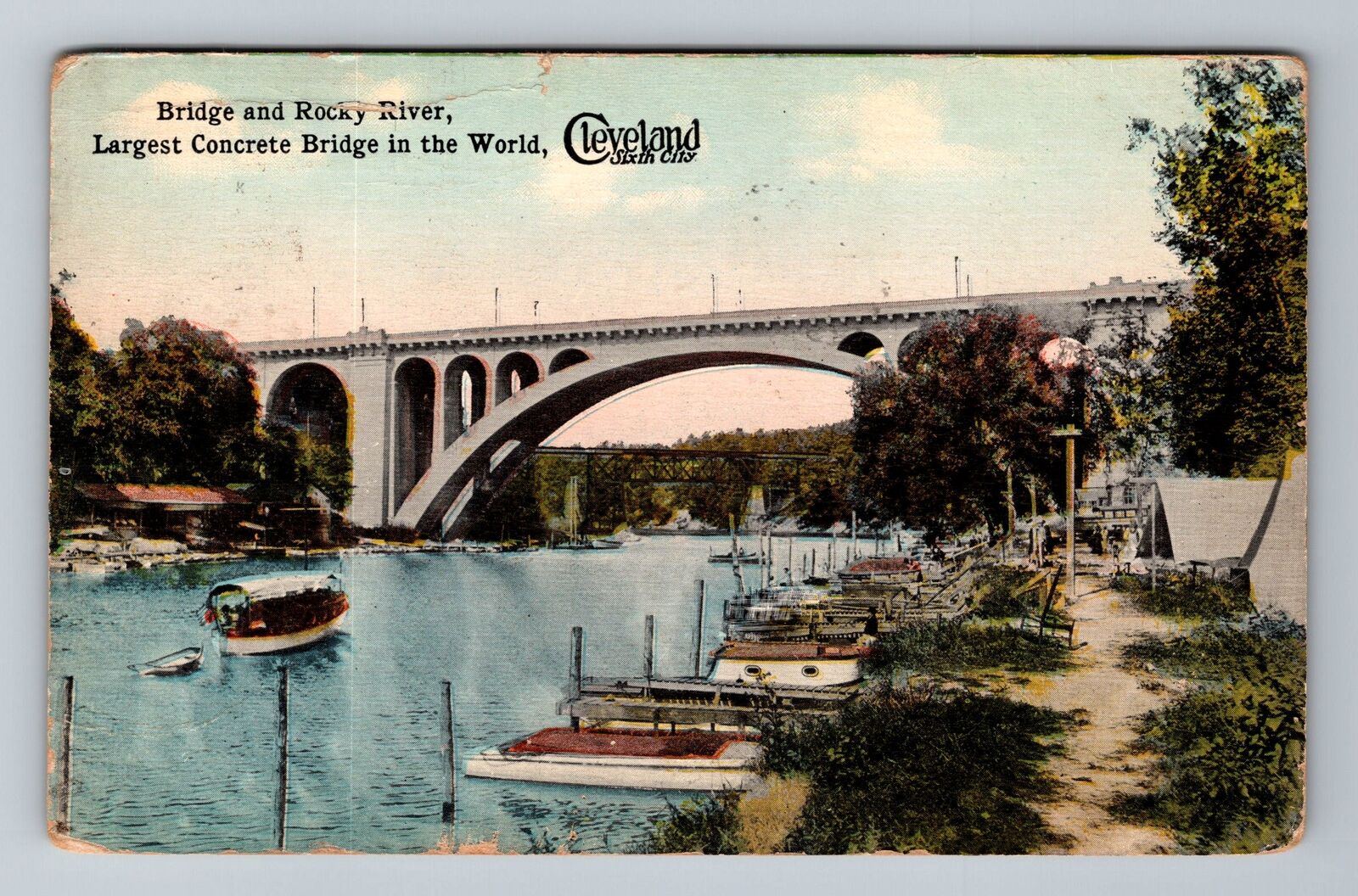 Cleveland OH-Ohio, Largest Concrete Bridge in the World, c1914, Vintage Postcard