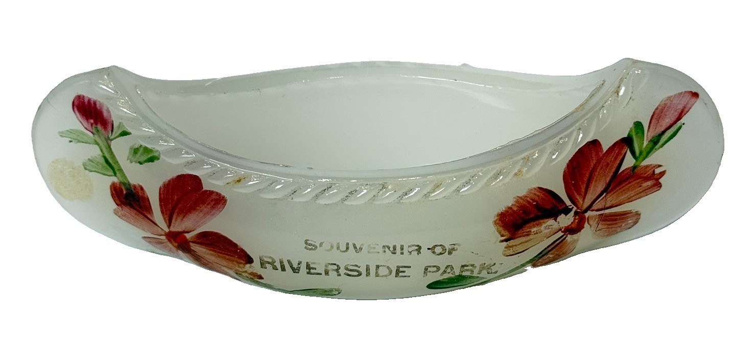 RIVERSIDE PARK  MA Massachusetts  Souvenir ANTIQUE DEPRESSION Glass BOAT TRINKET