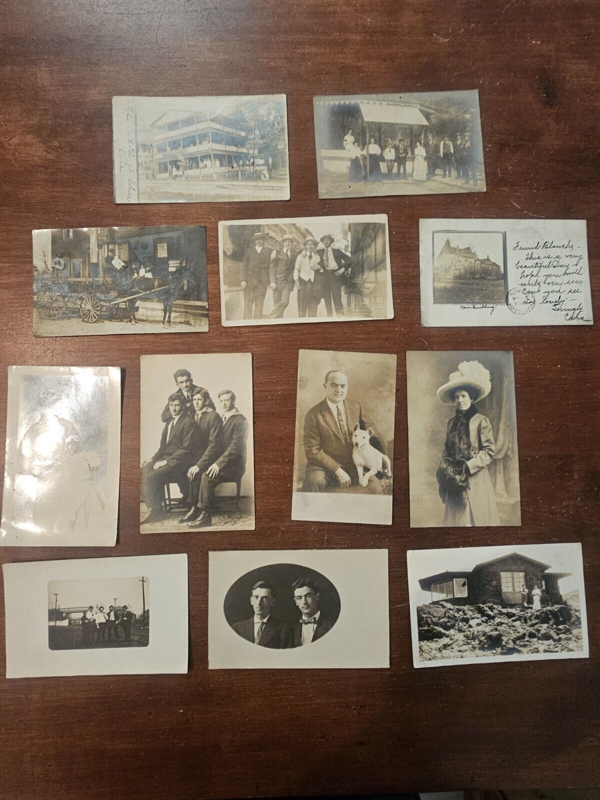 Antique Real Photo Postcard RPPC Lot Of 12 Man w/ Dog Woman Horse Railroad MORE