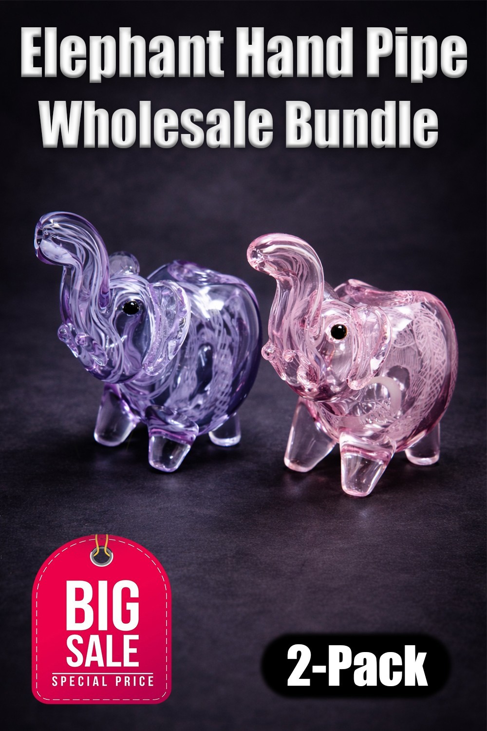 Elephant Glass Hand Pipe Tobacco Smoking Pipes Wholesale Bundle Lot Bulk- 2 PACK