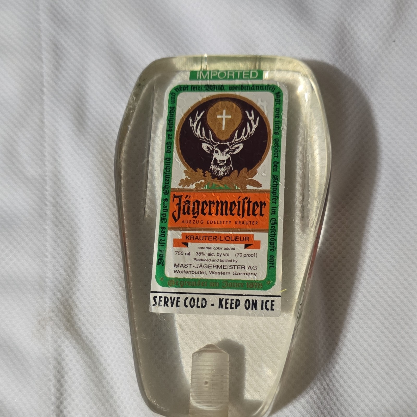Jagermeister “Serve Cold - Keep On Ice” Clear Plastic Distillery Sign Jagermeister “Serve Cold - Keep On Ice” Clear Plastic Distillery Sign