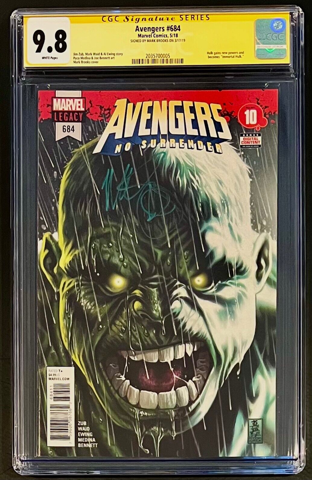 Avengers 684 CGC SS 9.8 (1st Immortal Hulk)  Signed By Mark Brooks KEY Book MCU