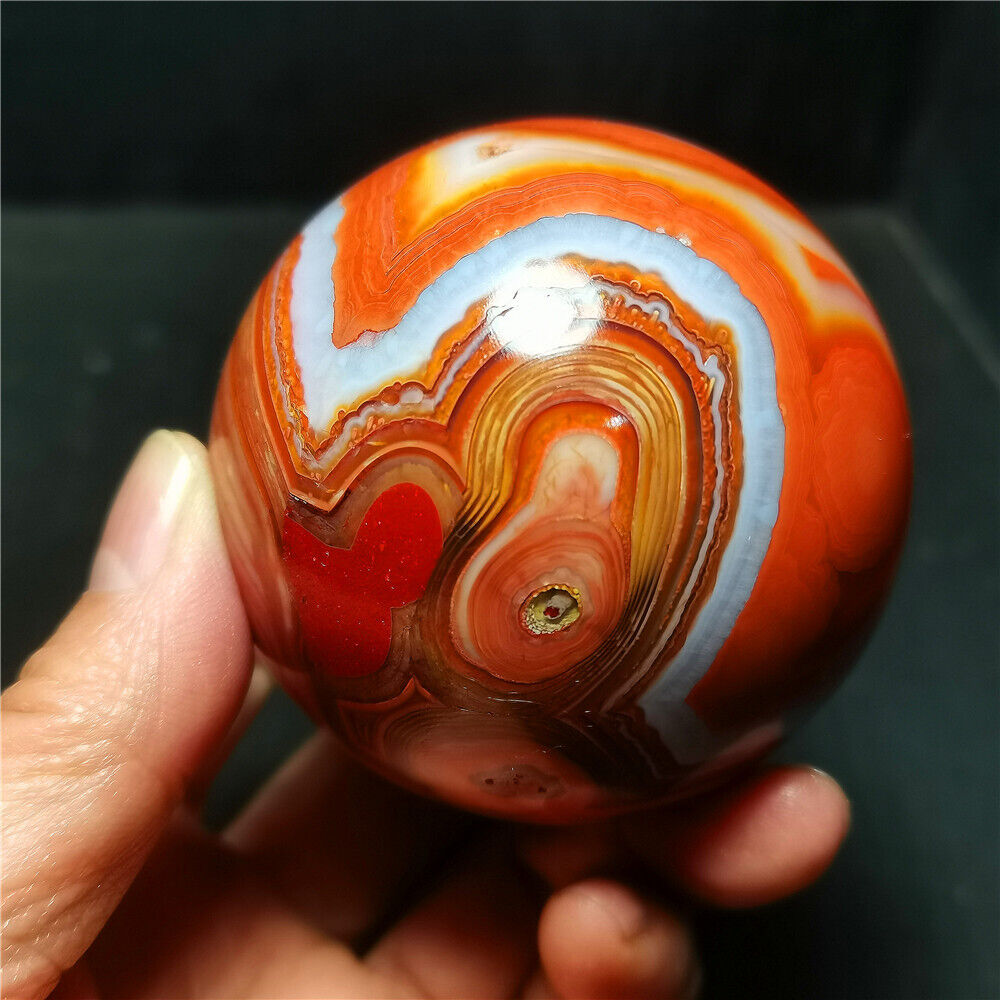 TOP 372.4G Natural Polished Red Banded Agate Crystal Sphere Ball Healing WD1137