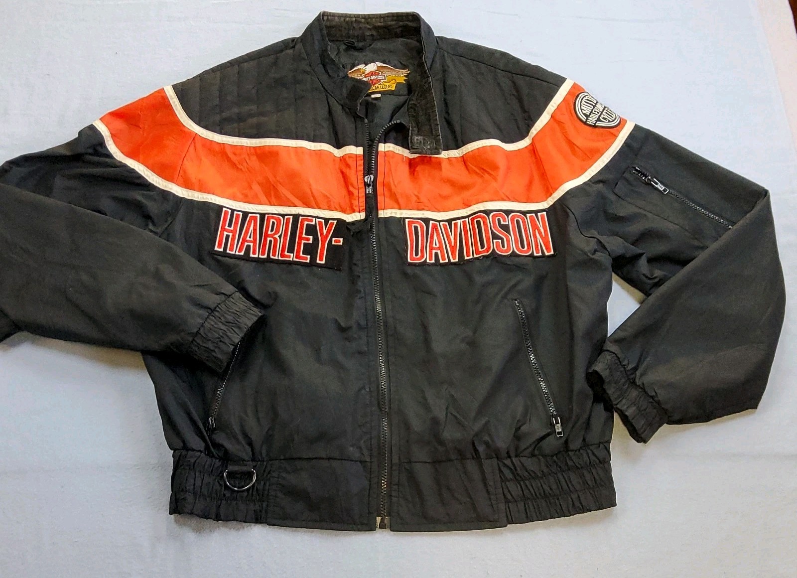 Vintage 1998 Harley-Davidson Racing Jacket Black Orange XL Nylon Made in USA Men