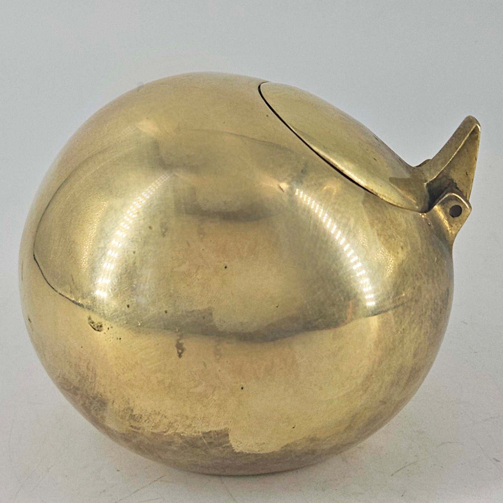 RARE MCM Brutalist Sarreid solid Brass heavy orb ball spherical pop top ashtray