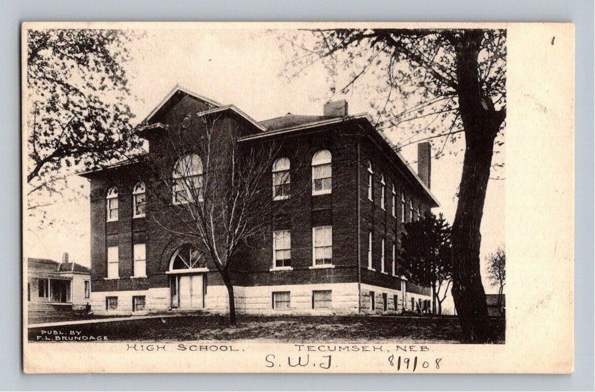 1908. TECUMSEH, NEBRASKA. HIGH SCHOOL. POSTCARD. SL29