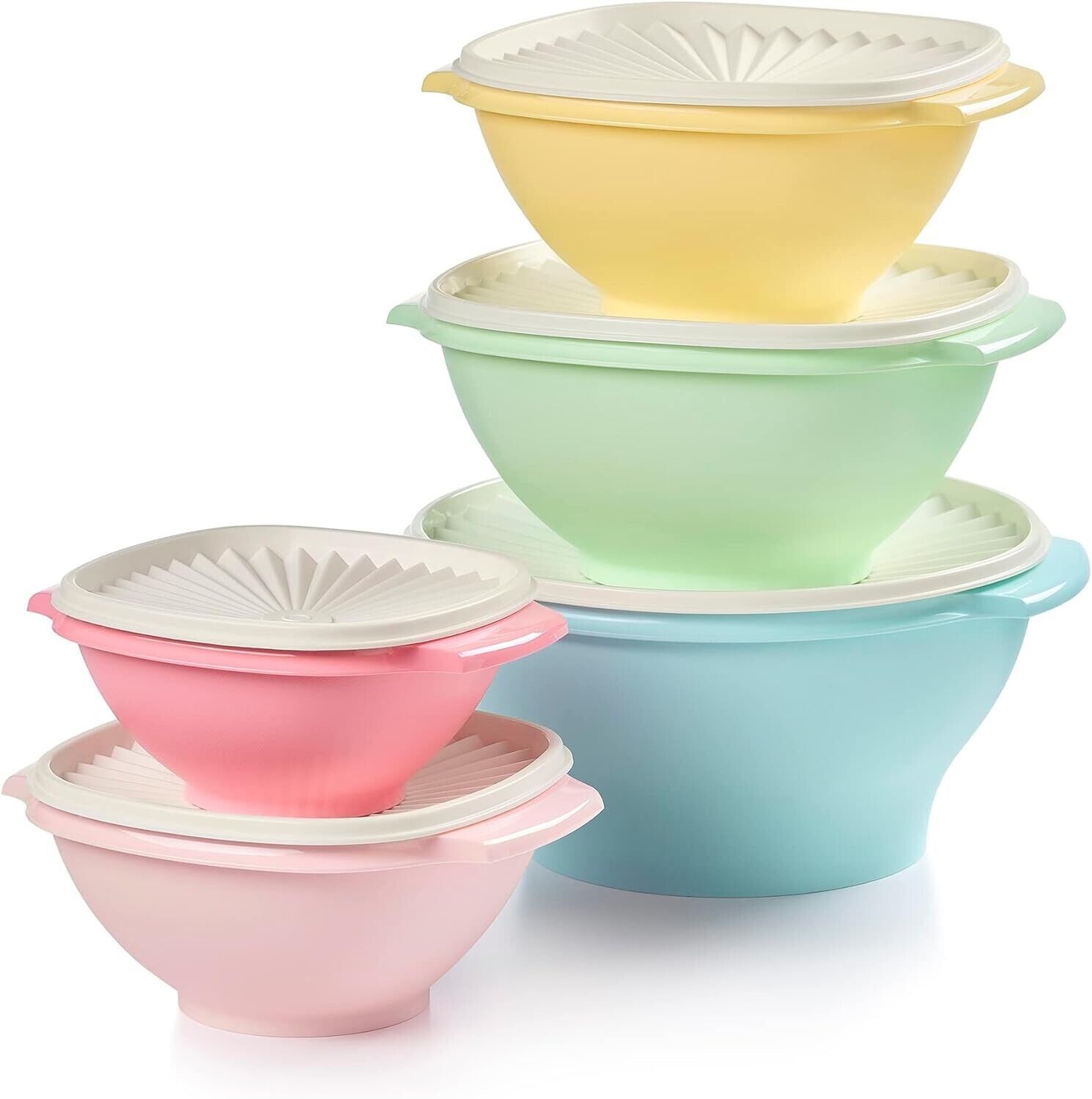 Tupperware Servalier Press N Seal Stackable Bowls Pastel Colors Set of 5  New