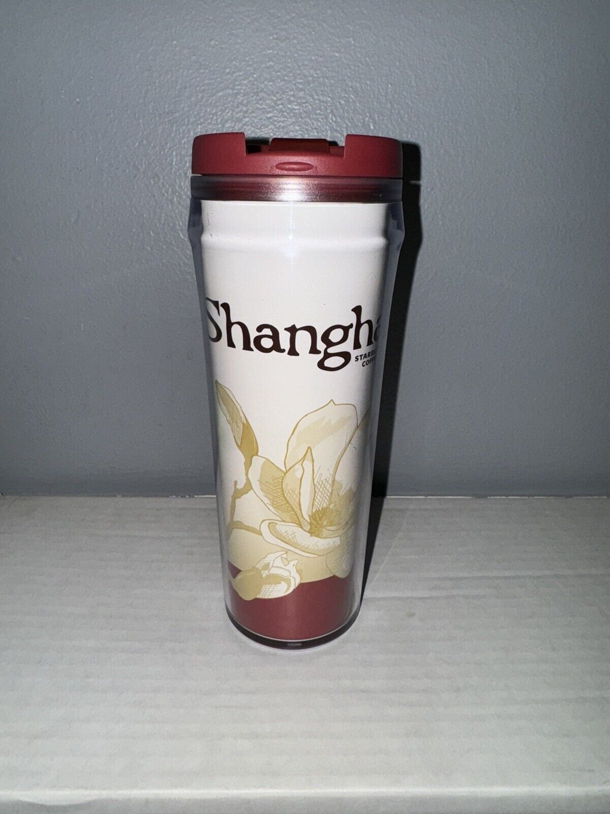 2008 Starbucks Tumbler Shanghai China 12 OZ Travel Flip Top Coffee Mug Cup Red