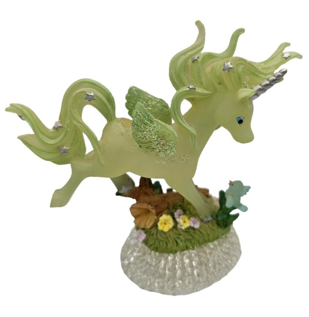 Vintage 1990s Rainbow Dreams Unicorn Figurine Figure Green Plastic Crystal