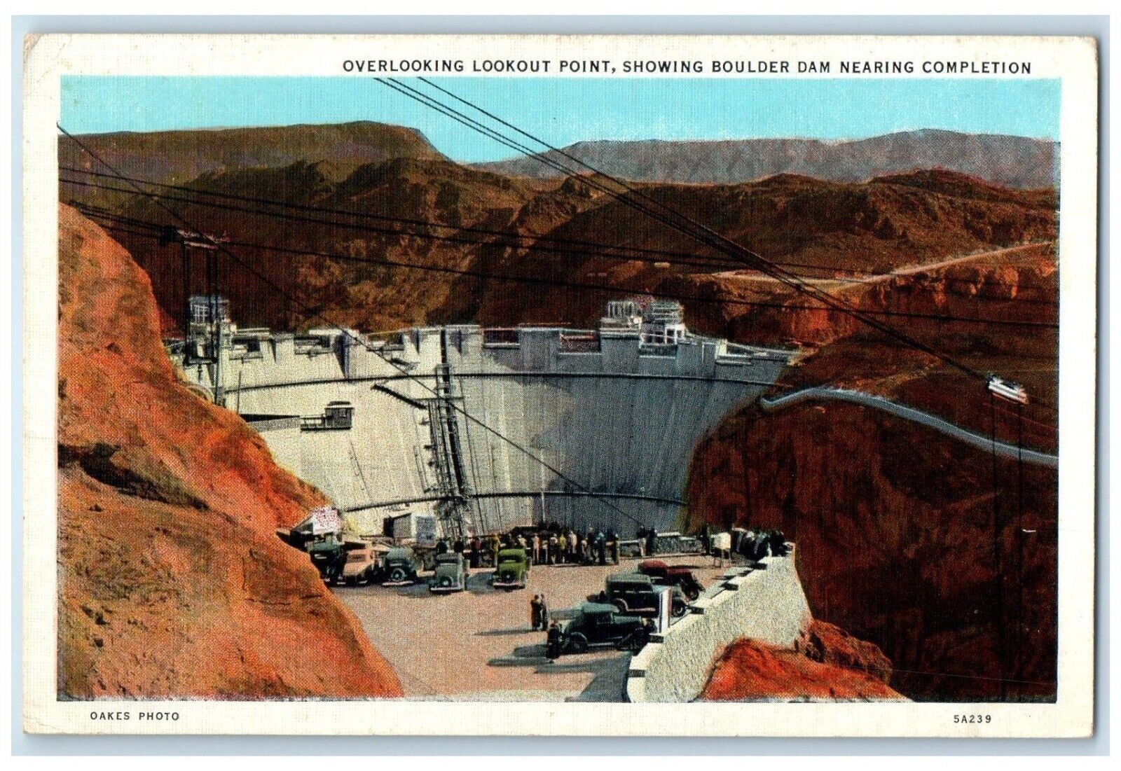 1936 Aerial View Overlooking Lookout Point Boulder Dam Completion Utah Postcard