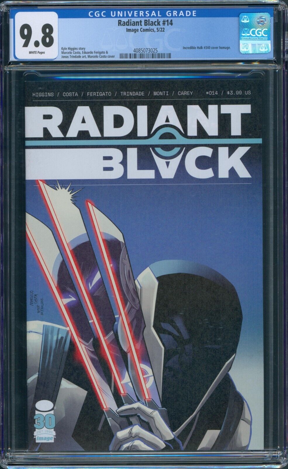 Radiant Black # 14 CGC 9.8 WP Incredible Hulk 340 1988 Homage Cover A Image 2022