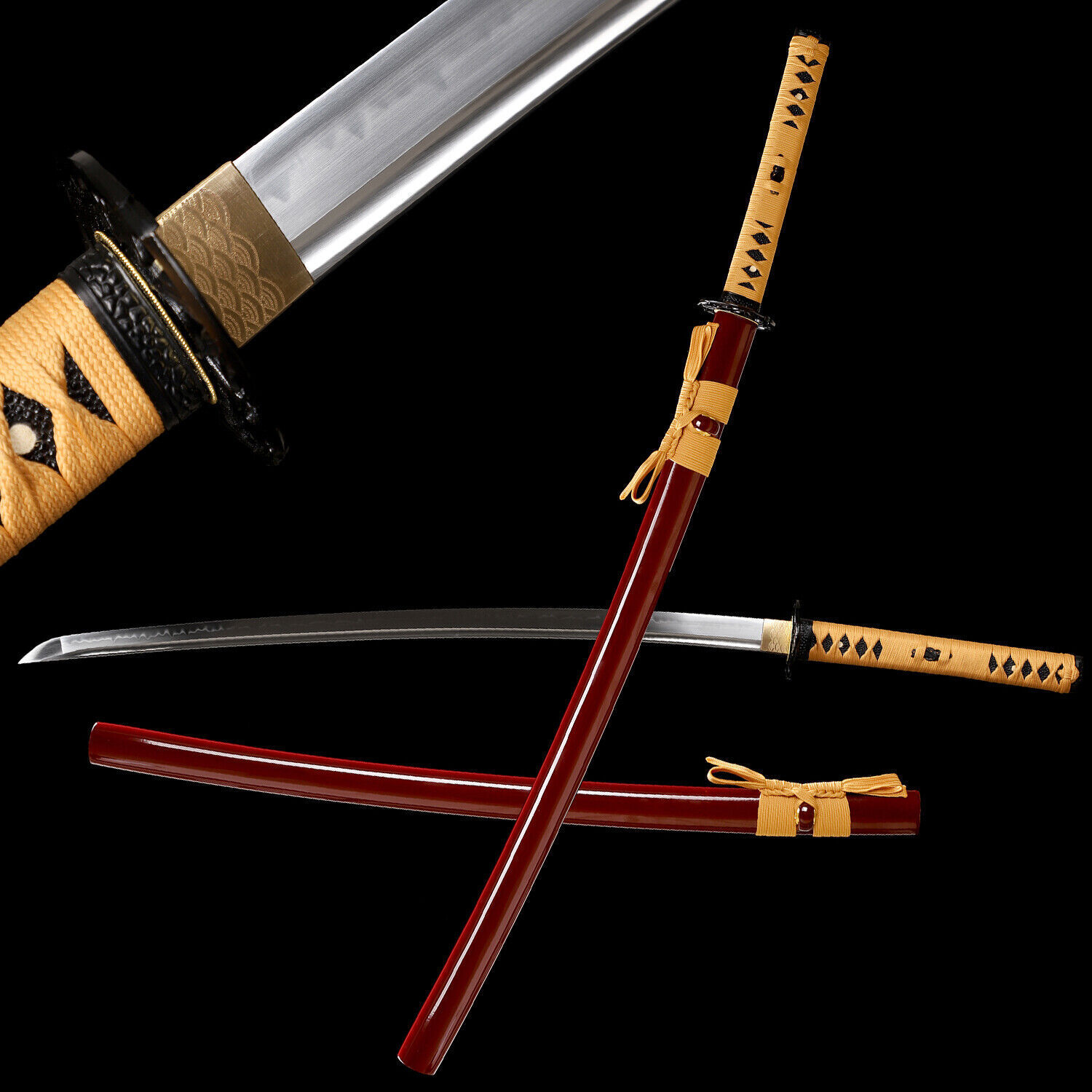 T10 Clay Tempered Japanese Samurai Katana Sword Real Hamon Full Tang Razor Sharp