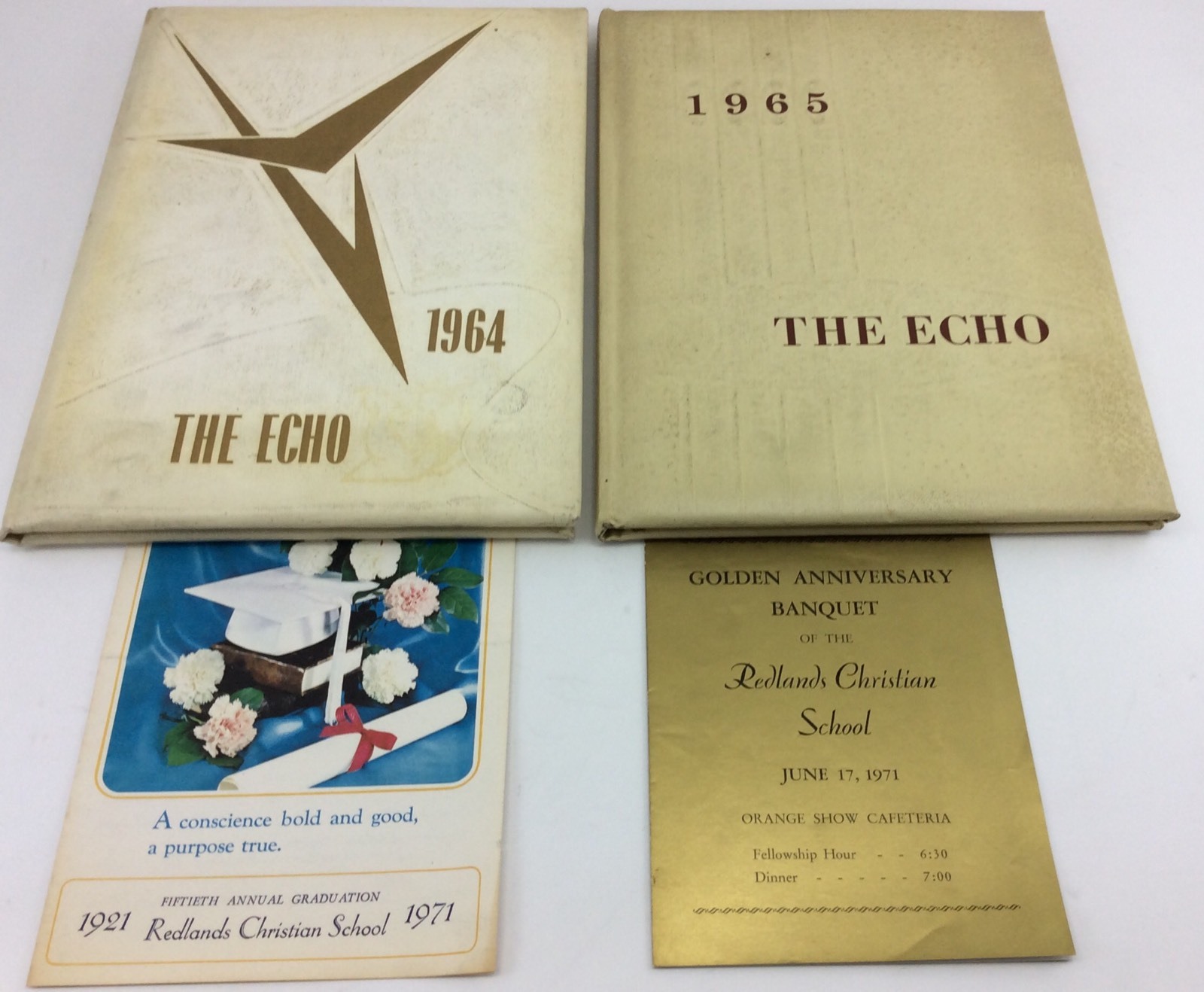 2 REDLANDS CHRISTIAN SCHOOL RCS 1964+1965 YEARBOOKS Southern California THE ECHO