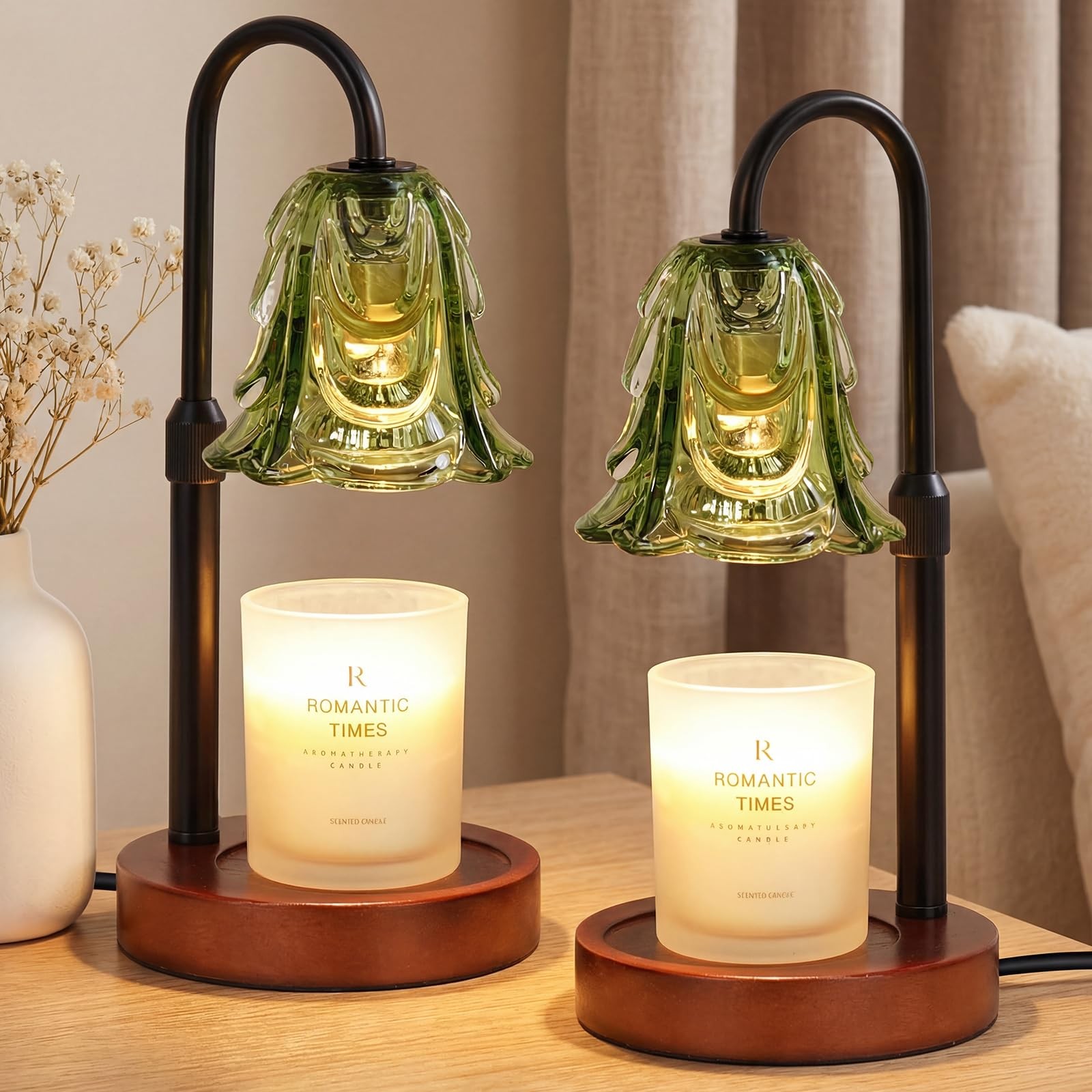 Small Candle Warmer Lamp with Timer, Adjustable Green A4- Black