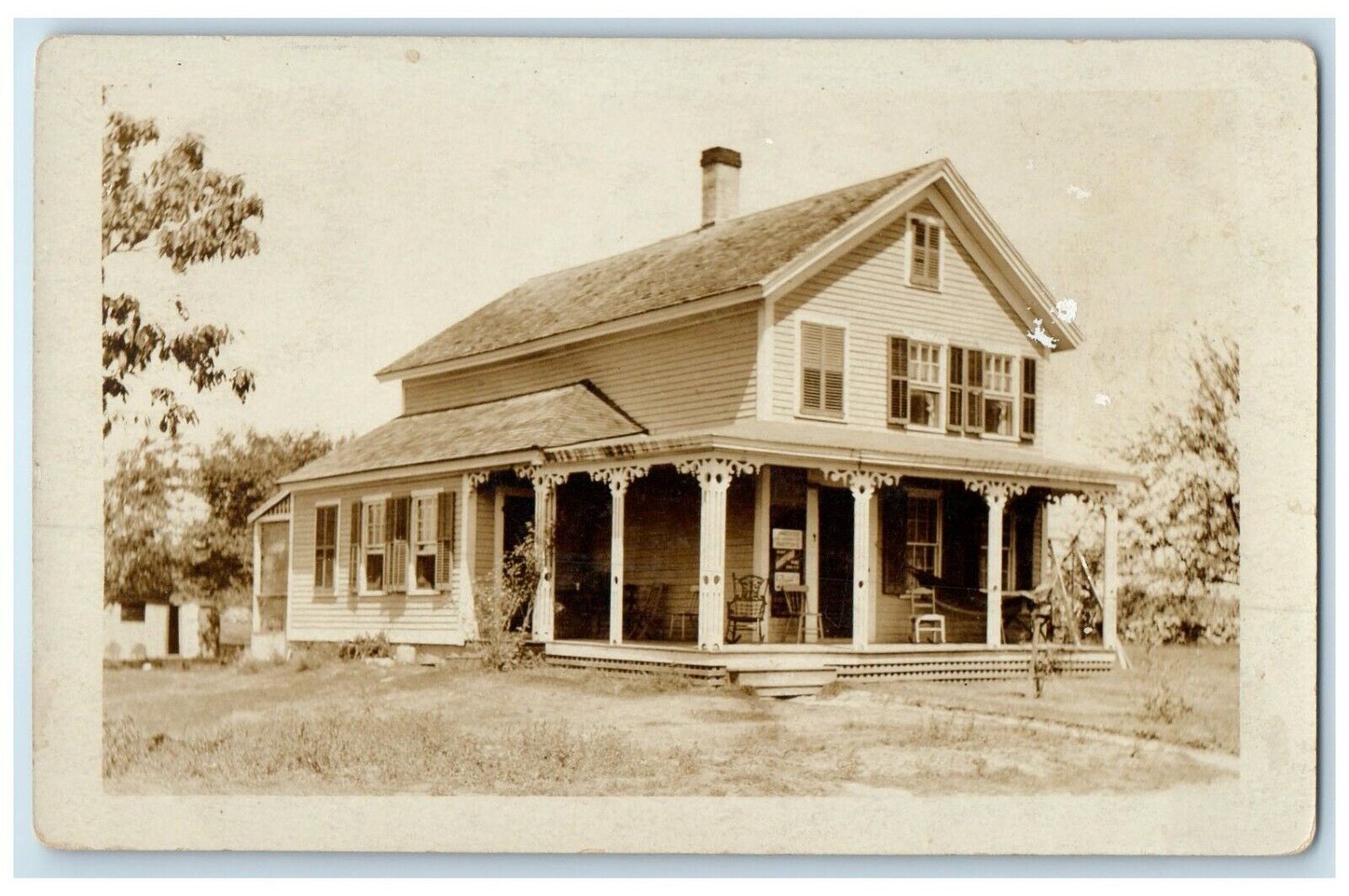 1908 House Scene Rocking Chair Crescent Beach Connecticut CT RPPC Photo Postcard