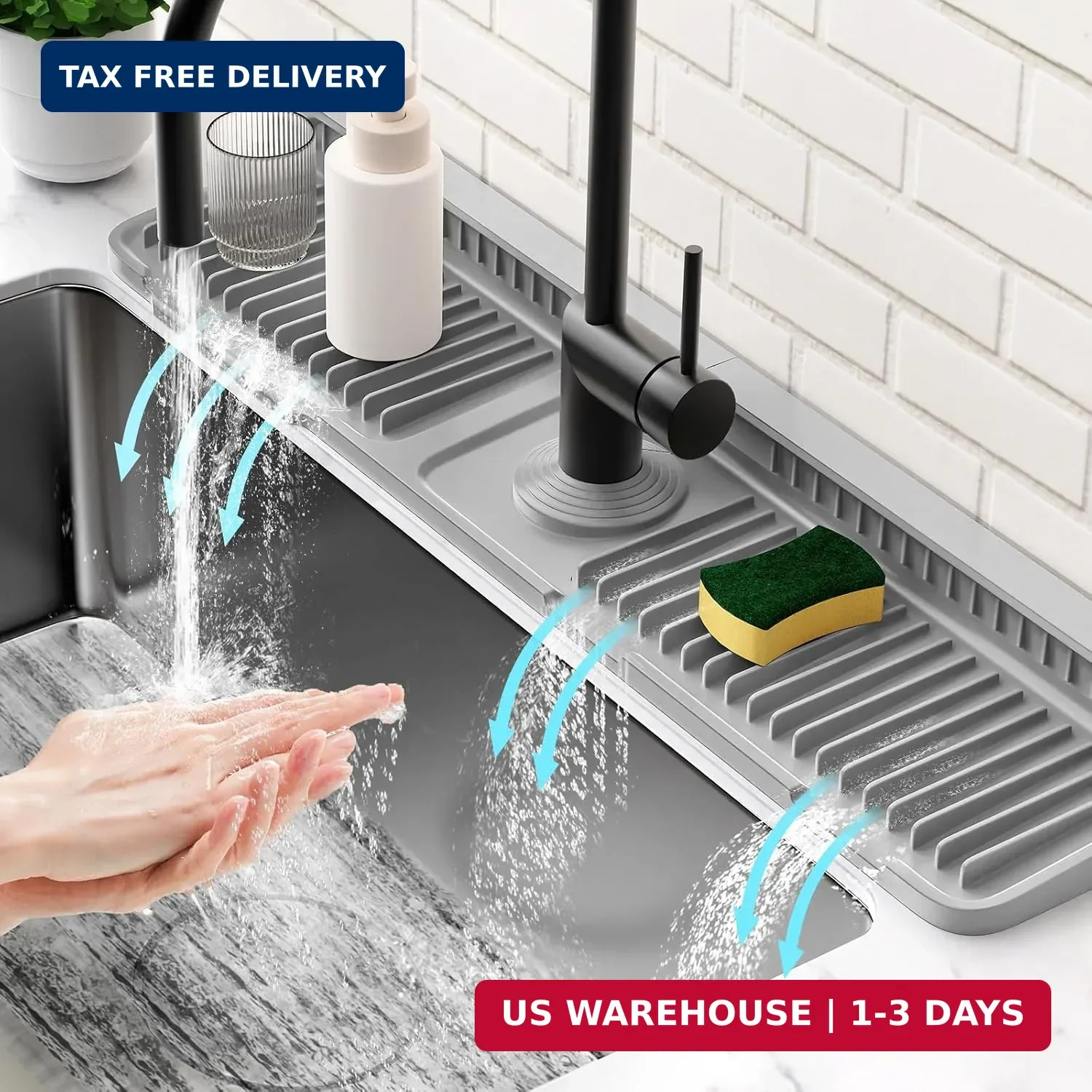 24\'\' Longer Faucet Mat for Kitchen Sink Splash Guard[7° Slope Fast Self-draining 24\'\' Longer Faucet Mat for Kitchen Sink Splash Guard[7° Slope Fast Self-draining