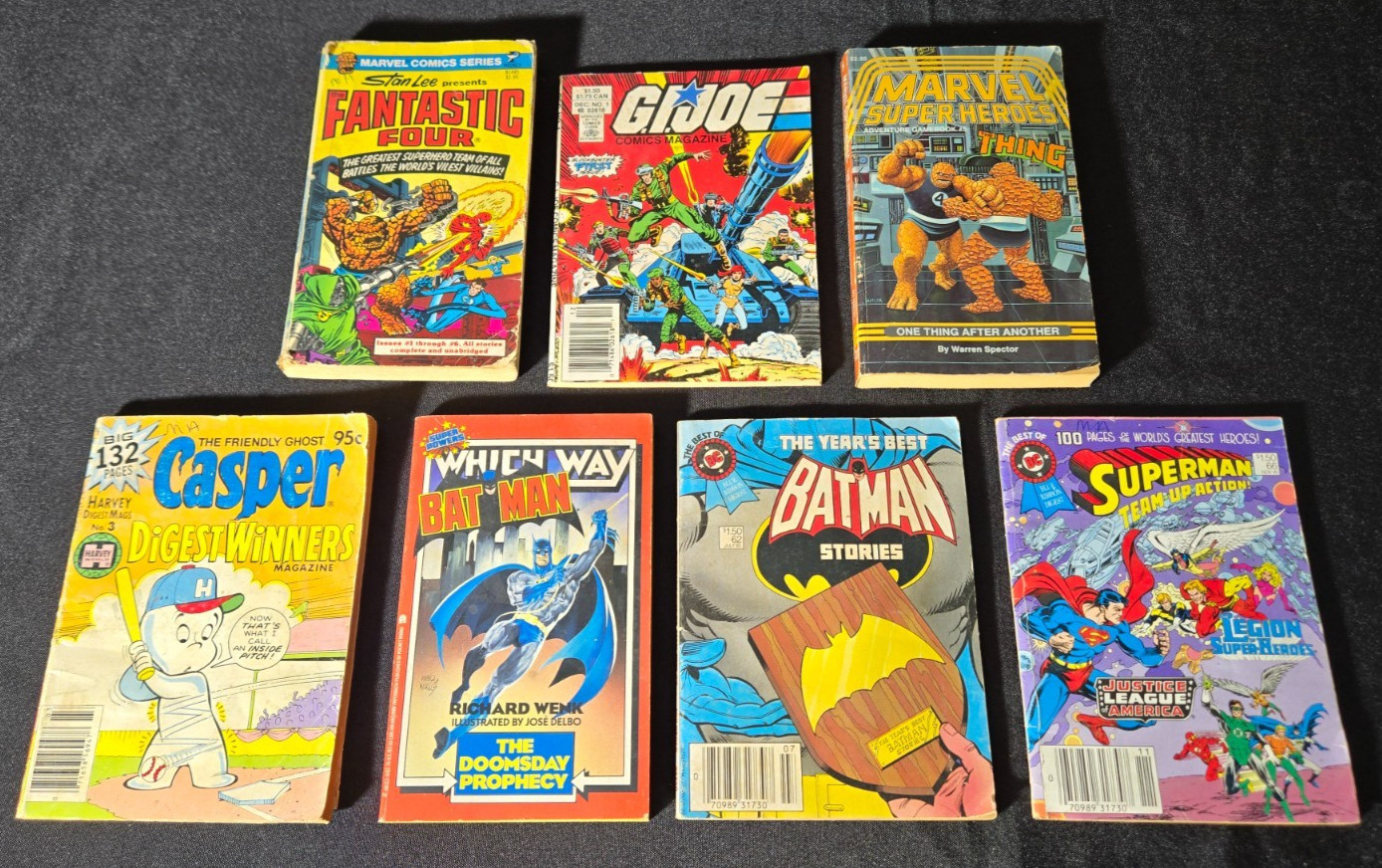 AnotherTime Lot of 7 Mini Comic Books Vintage Marvel DC Fantastic Four Batman AnotherTime Lot of 7 Mini Comic Books Vintage Marvel DC Fantastic Four Batman