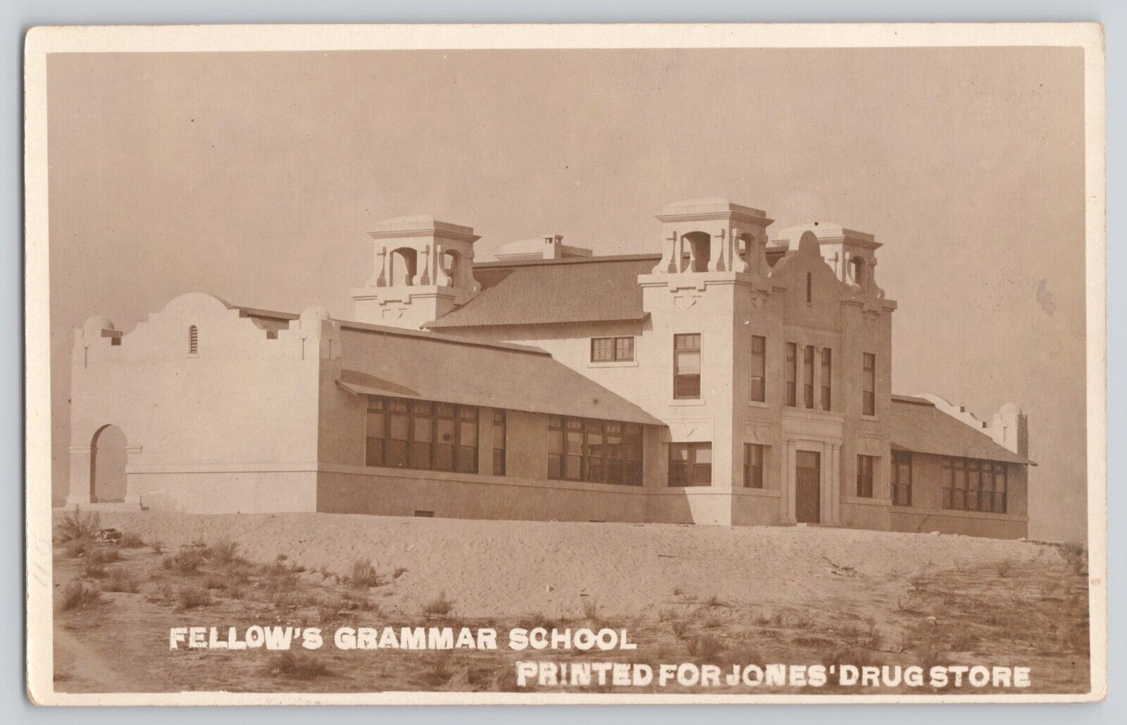 Postcard RPPC Photo California Fellow's Grammar School Jones Drug Store Antique