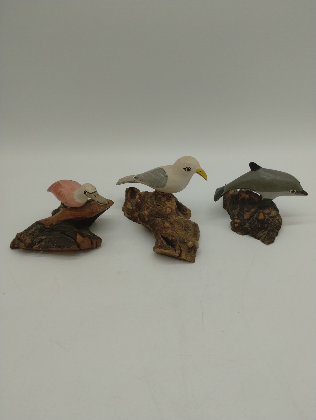 Vintage Hand Carved Wooden Figurine Lot Seagull Dolphin Spoonbill Duck Burl Wood Vintage Hand Carved Wooden Figurine Lot Seagull Dolphin Spoonbill Duck Burl Wood