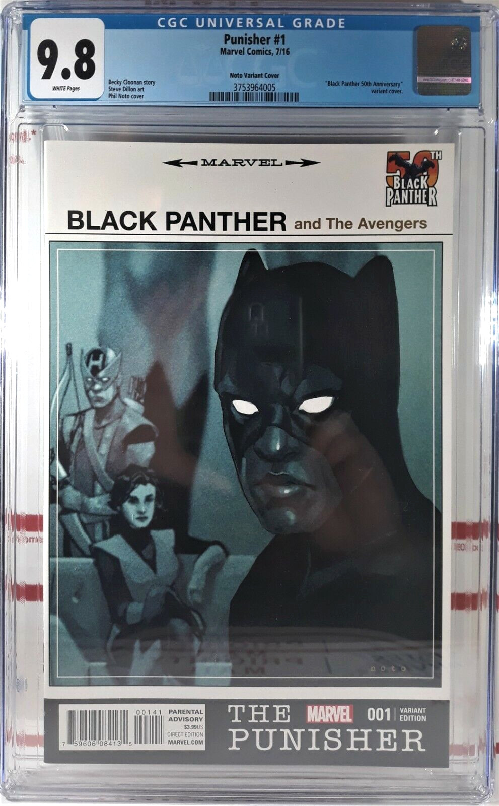 🔥 CGC 9.8 THE PUNISHER #1 PHIL NOTO 1:25 BLACK PANTHER 50TH VARIANT 2016 Marvel