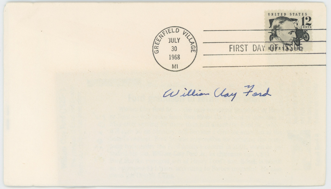 William Clay Ford Sr Autographed Signed Cachet Envelope FDC AMCo COA 30987