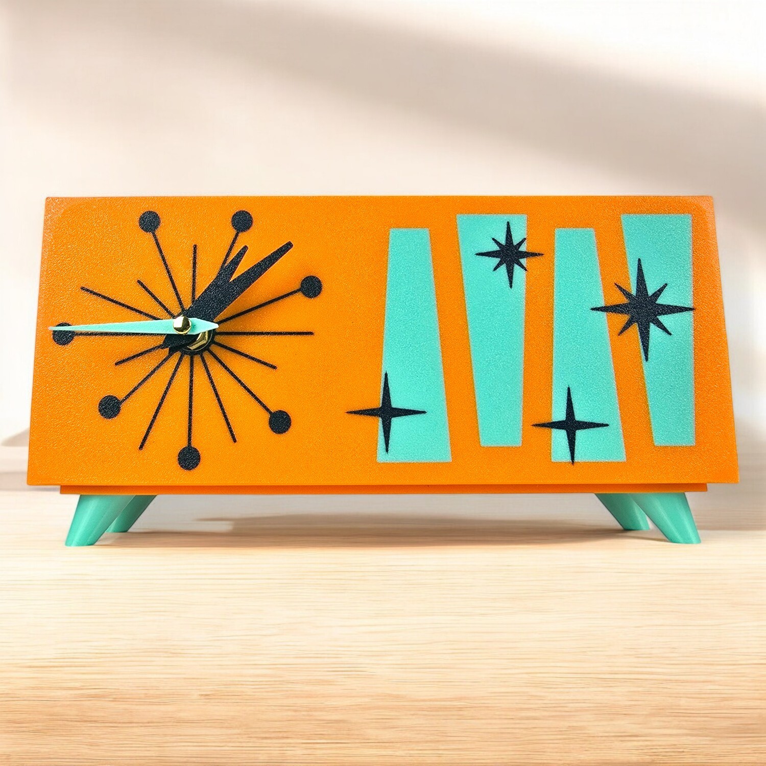 Cosmic Starburst Desk Clock – Retro Mid-Century Modern Atomic Space-Age Clock