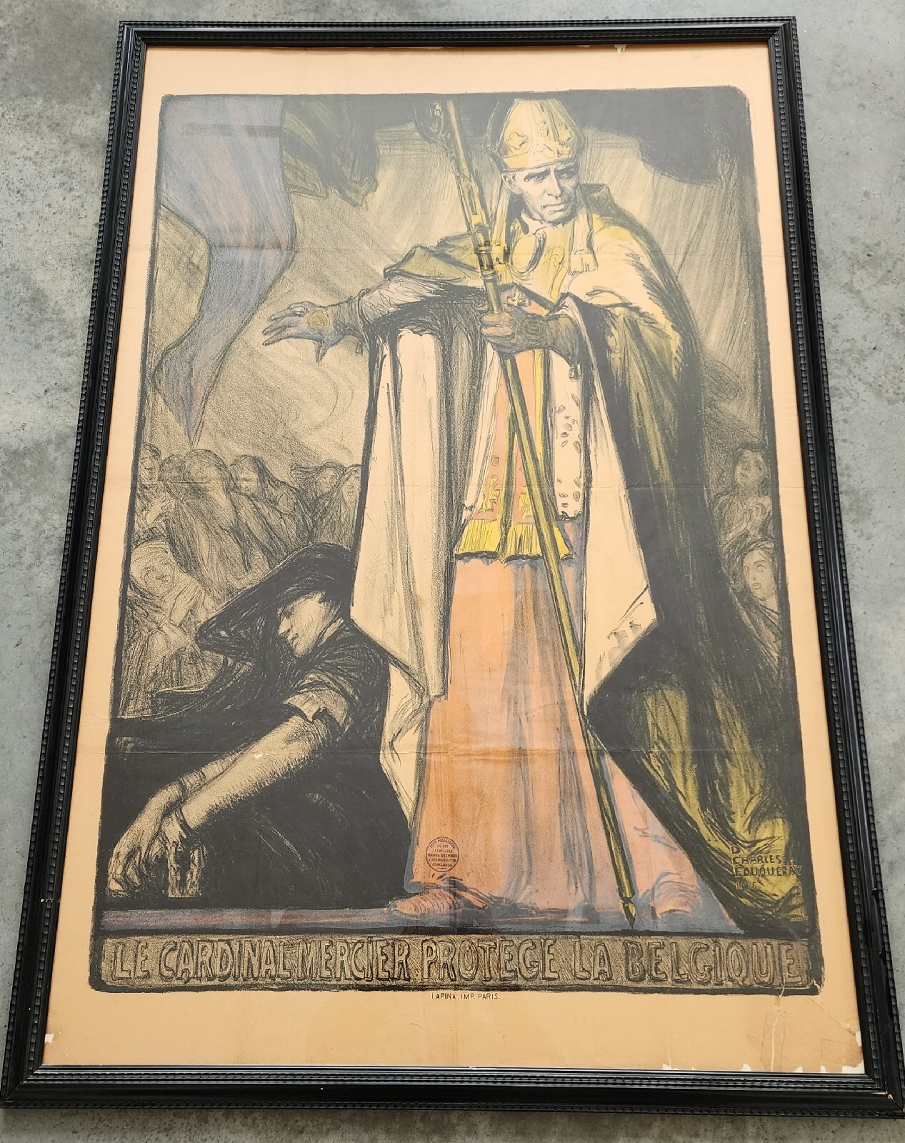 Large Rare Charles FOUQUERAY WORLD WAR I POSTER lithograph Cardinal Mercier Large Rare Charles FOUQUERAY WORLD WAR I POSTER lithograph Cardinal Mercier