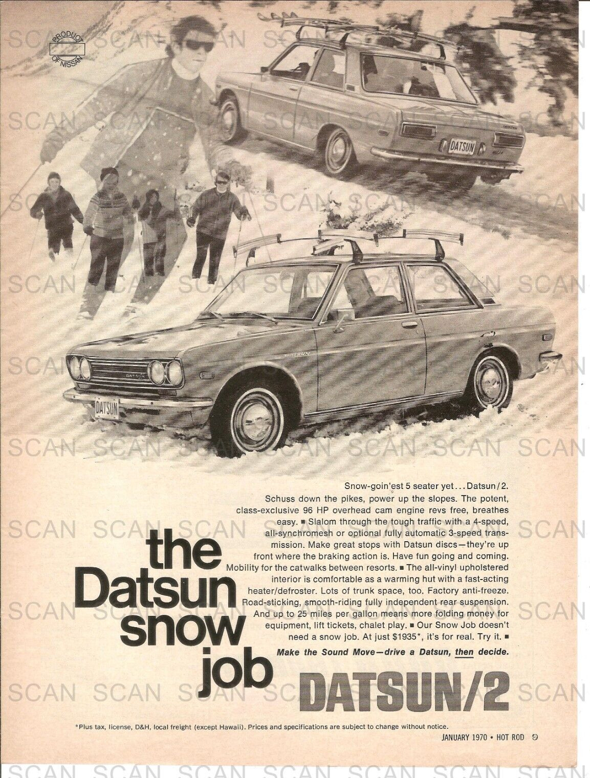 1970 Datsun/2 Vintage Magazine Ad  Automobile 'The Datsun Snow Job'