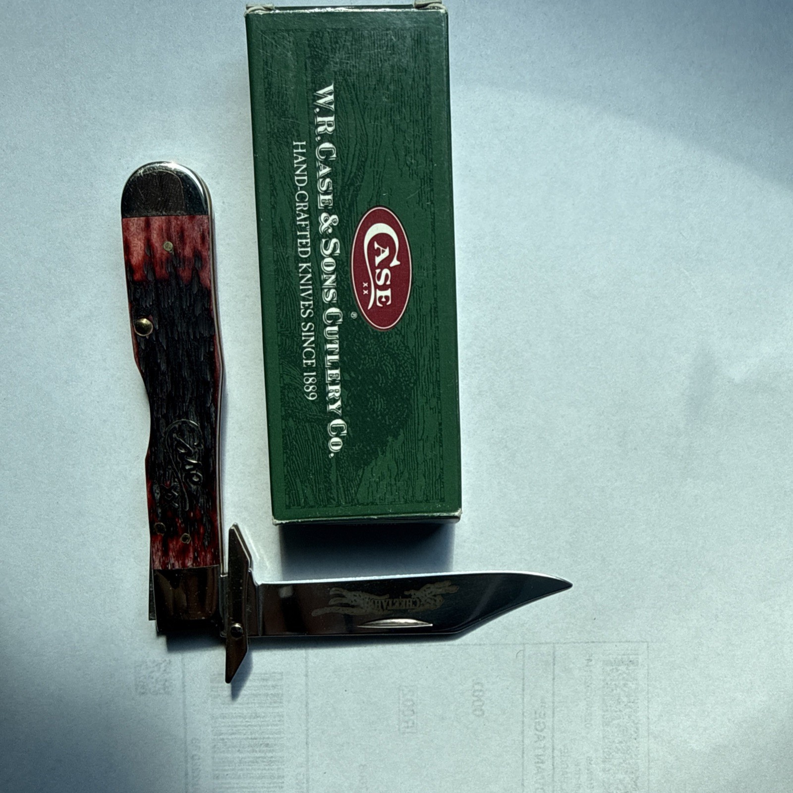 2001 Case XX 6111 1/2 Cheetah Silver Script Cranberry Bone Folding Pocket Knife 2001 Case XX 6111 1/2 Cheetah Silver Script Cranberry Bone Folding Pocket Knife
