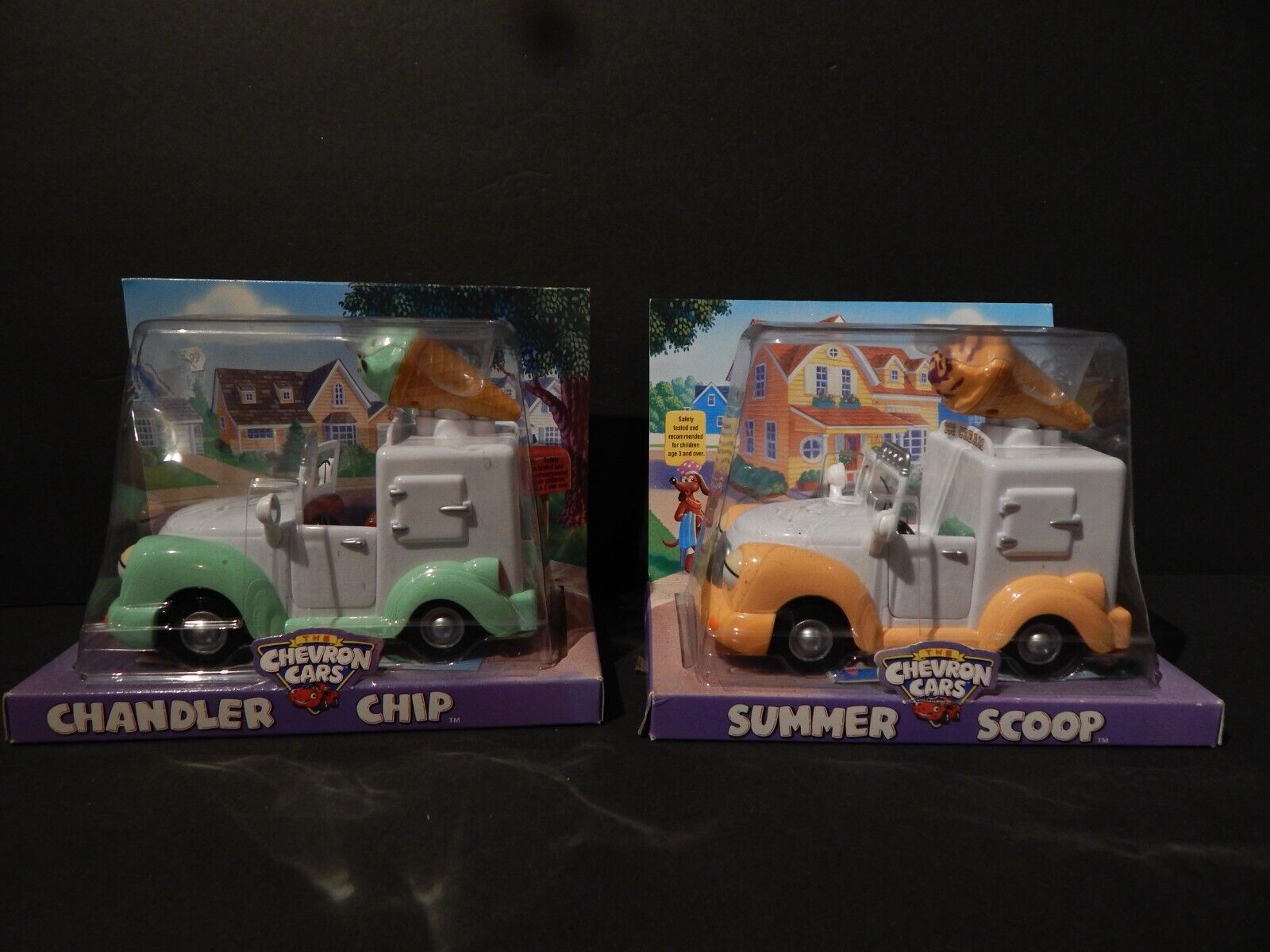 Set of 2 The Chevron Cars Collectibles CHANDLER CHIP & SUMMER SCOOP (2003) - NEW