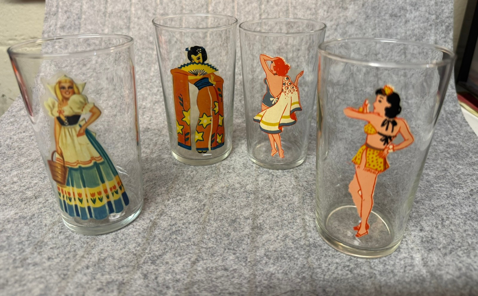 Vintage 1940s 4 ½” Cocktail Glasses Set of 4 Pin-Up Peek-A-Boo Risque 
