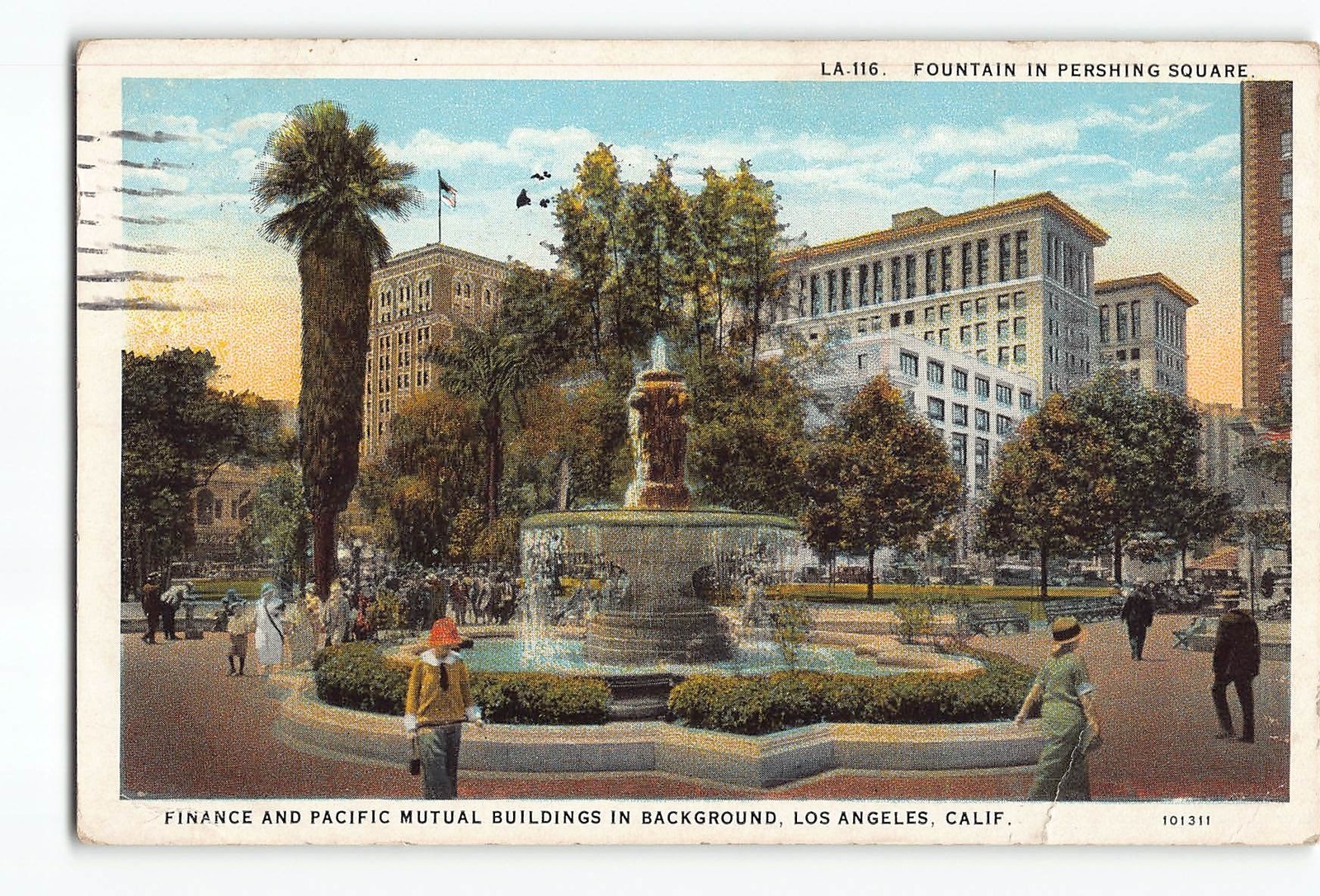 Los Angeles California CA Postcard 1927 Fountain In Pershing Square