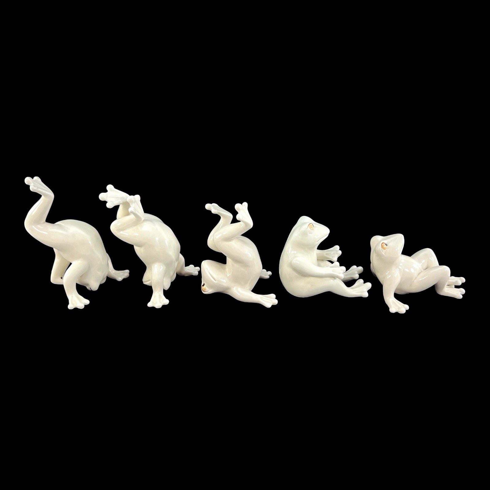 VTG Fitz & Floyd Tumbling Frogs Complete Set of 5 1982 Japan Ceramic Figurines