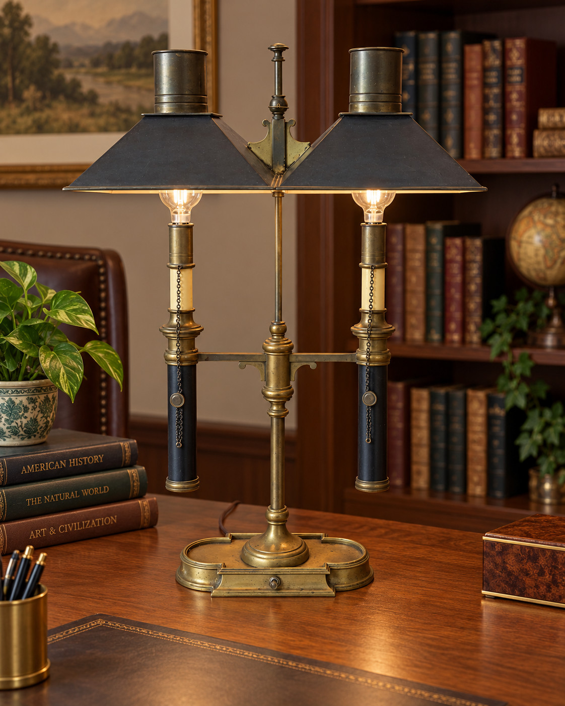 Chapman vintage Empire-style brass bouillotte/library table lamp Vintage 25in Chapman vintage Empire-style brass bouillotte/library table lamp Vintage 25in