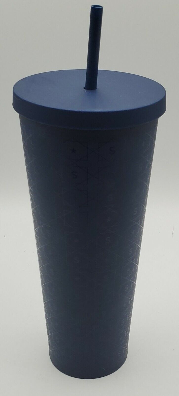 STARBUCKS Matte Navy Blue S and Star Pattern LOGO Tumbler Cold Cup 24 oz Rare