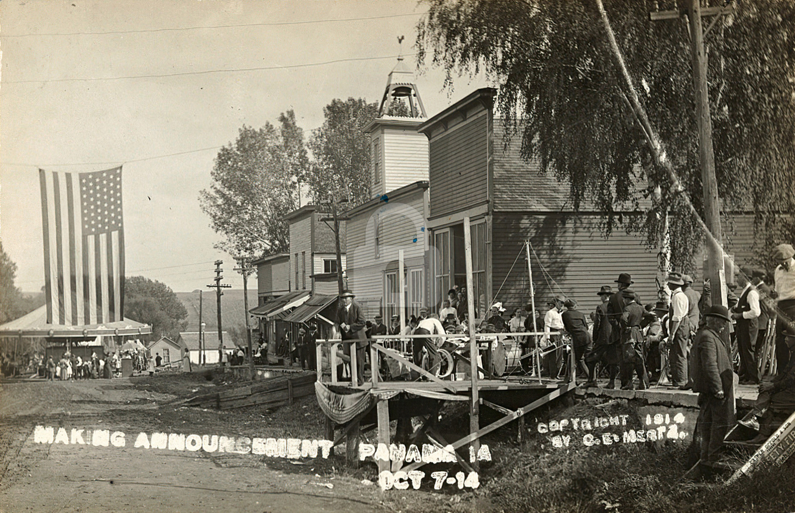 Making announcement, Panama, IA, 1914 RPPC Photo Postcard Copy Making announcement, Panama, IA, 1914 RPPC Photo Postcard Copy