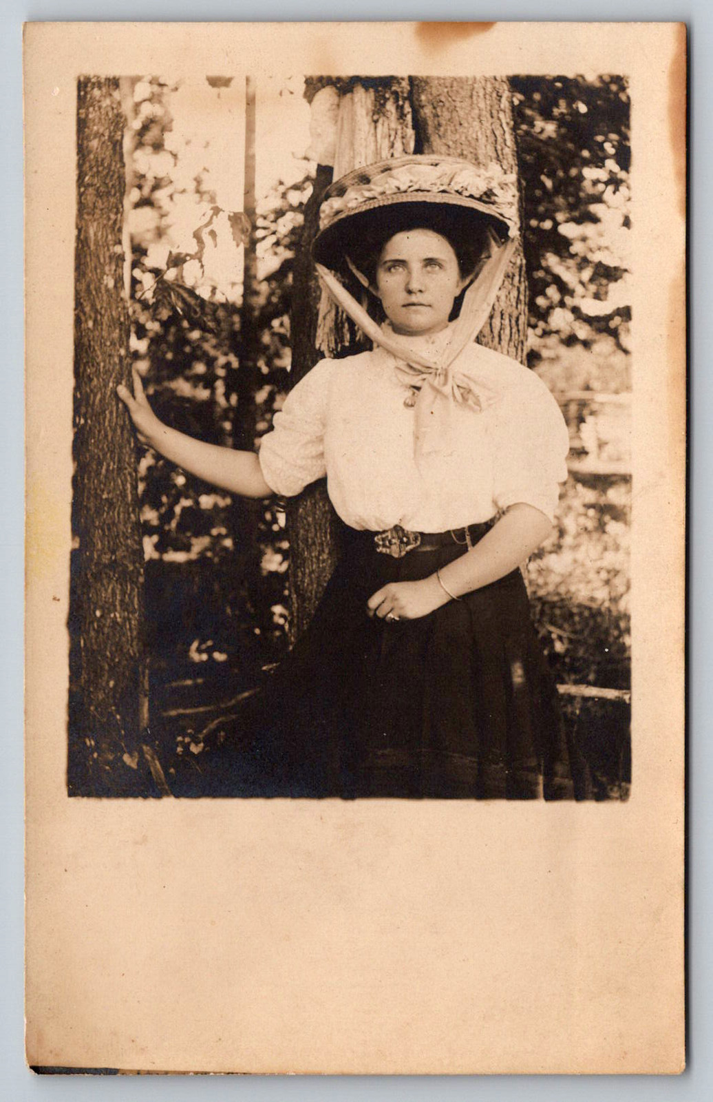 RPPC c1910s Edwardian Fashion Woman Portrait Merry Widow Straw Hat Postcard RPPC c1910s Edwardian Fashion Woman Portrait Merry Widow Straw Hat Postcard