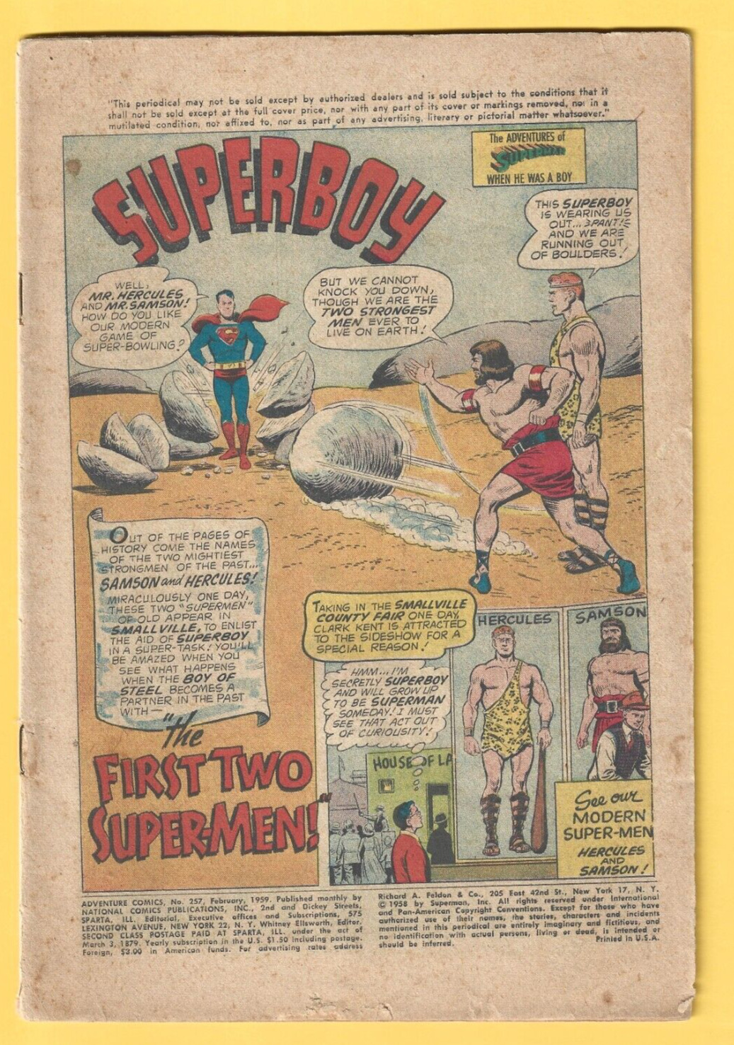 Adventure Comics 257 Coverless 1959 Superboy, Hercules, Green Arrow Vintage