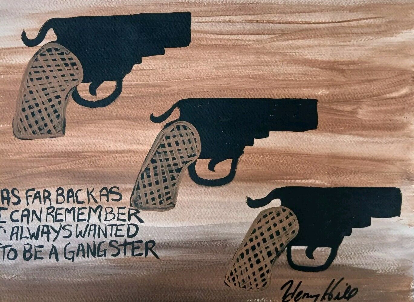 Mafia Signed Original Henry Hill  Cosa Nostra Goodfellas Gangster Painting 3/gun