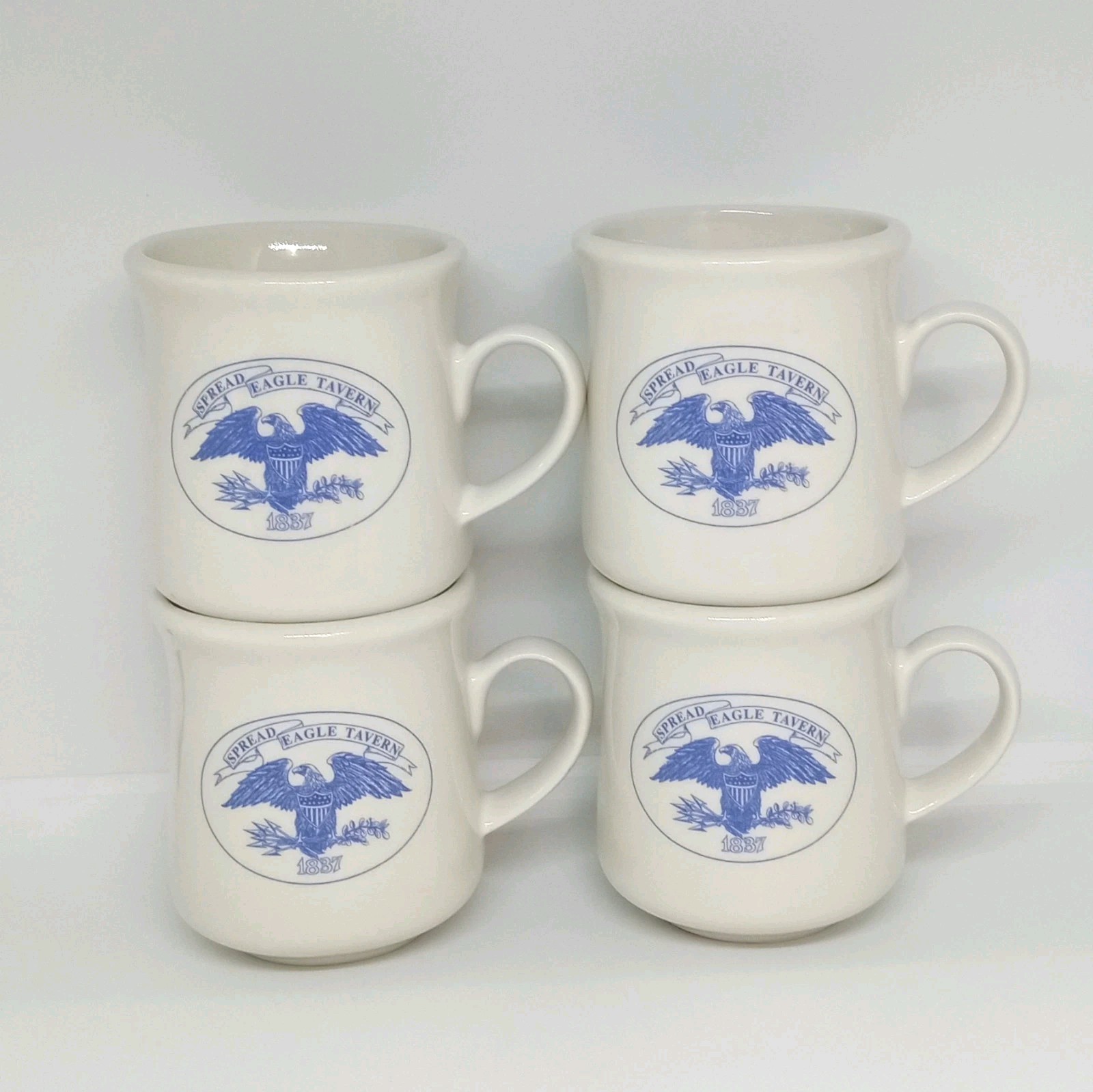 Set of 4 ~ SPREAD EAGLE TAVERN 1837 Mug Restaurant Ware Hall China Hanoverton OH