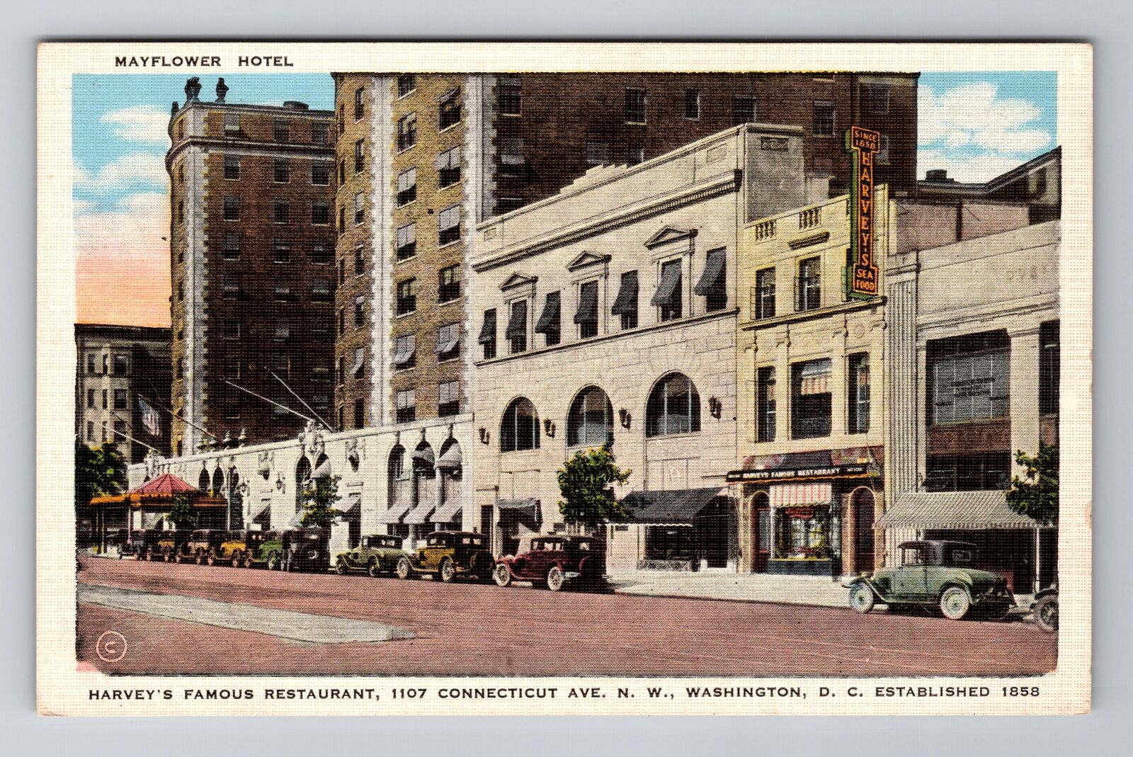 Washington DC, Mayflower Hotel, Harveys Restaurant, Advertising Vintage Postcard